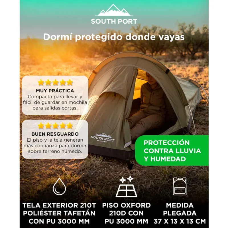 Carpa Camping Individual Southport By Gadnic Poliéster 210T PU 3000 Mm Con Varillas De Aluminio