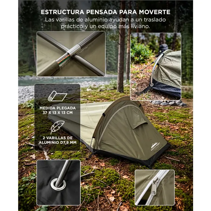 Carpa Camping Individual Southport By Gadnic Poliéster 210T PU 3000 Mm Con Varillas De Aluminio