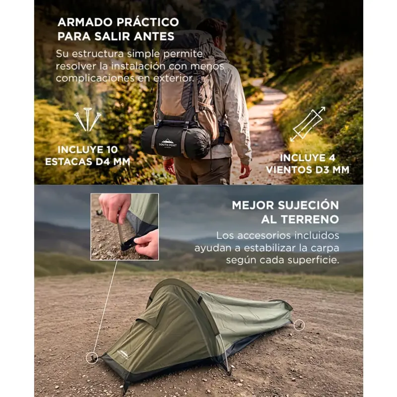 Carpa Camping Individual Southport By Gadnic Poliéster 210T PU 3000 Mm Con Varillas De Aluminio