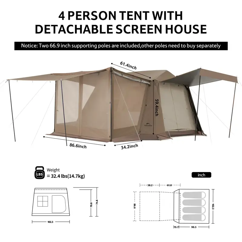 Carpa Instantánea Naturehike Village 4 Personas Marrón