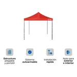 Gazebo 3x3 Autoarmable Waggs Reforzado con Proteccion UV Rojo