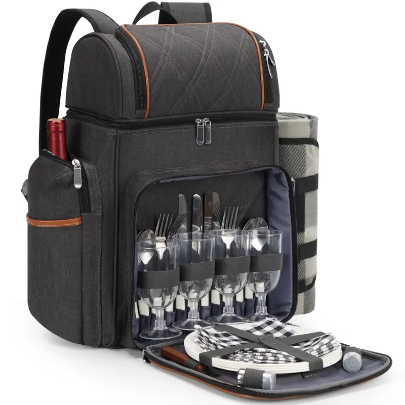 Mochila Picnic 4 Bolsa Termica Aislada Manta Marron Picnic