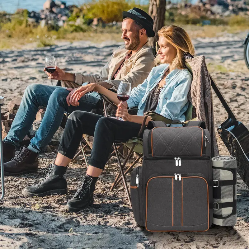Mochila Picnic 4 Bolsa Termica Aislada Manta Marron Picnic