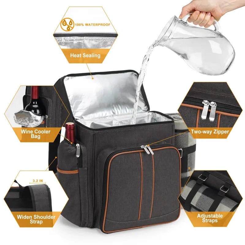 Mochila Picnic 4 Bolsa Termica Aislada Manta Marron Picnic