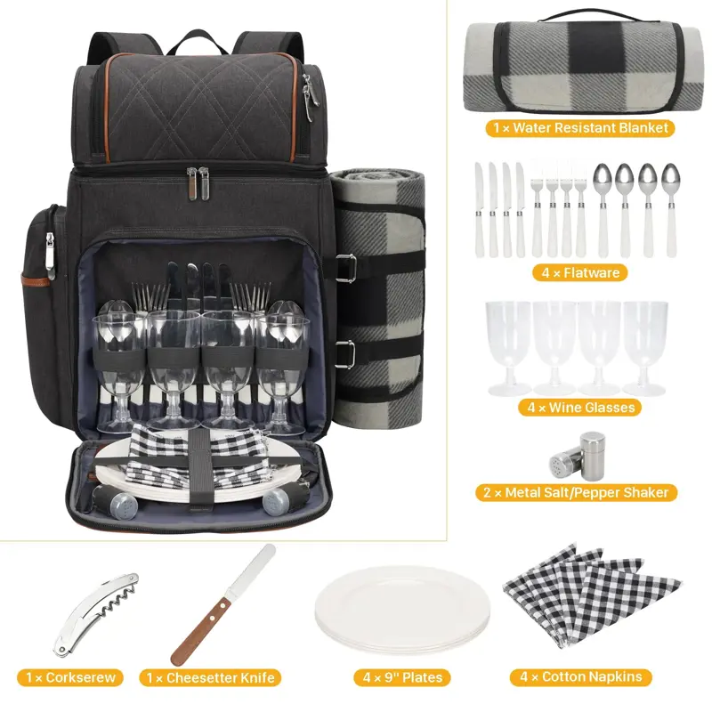 Mochila Picnic 4 Bolsa Termica Aislada Manta Marron Picnic
