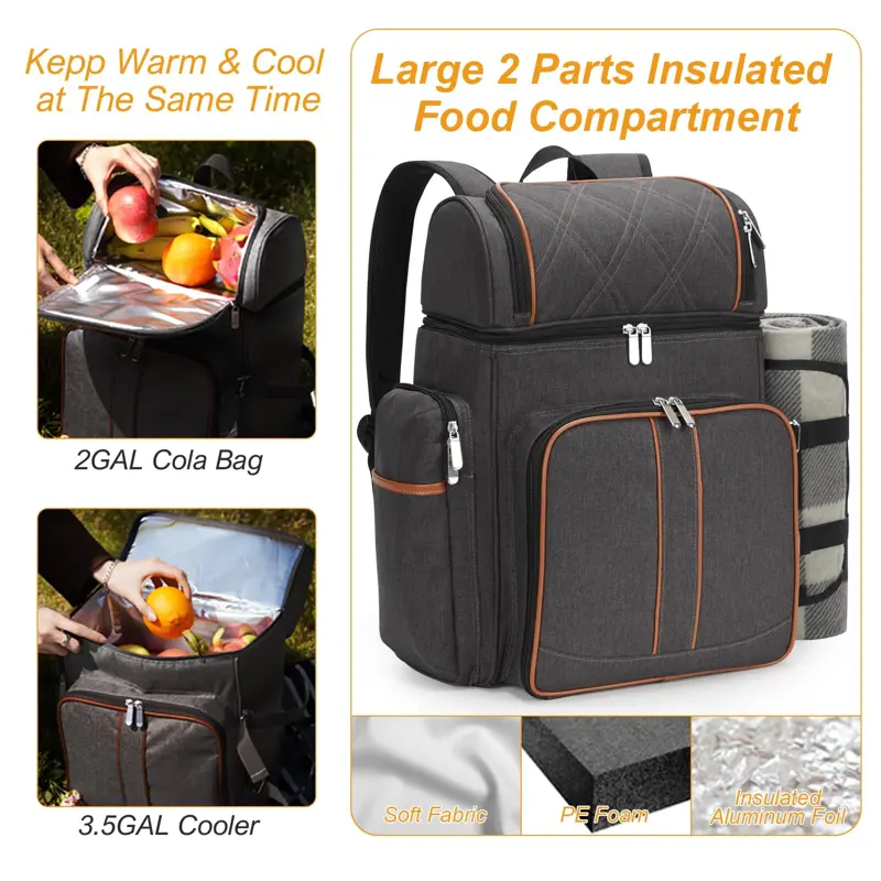 Mochila Picnic 4 Bolsa Termica Aislada Manta Marron Picnic
