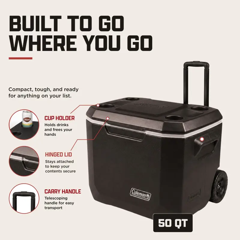 Enfriador Coleman Xtreme con Ruedas 50 Quarts Negro