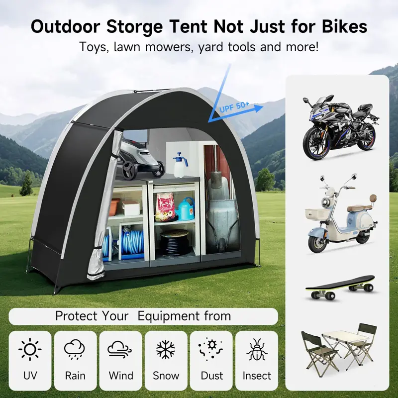 Carpa de Almacenamiento para 2 Bicicletas Dikutar Cobertizo Impermeable PU5000 de Tela Oxford 210D