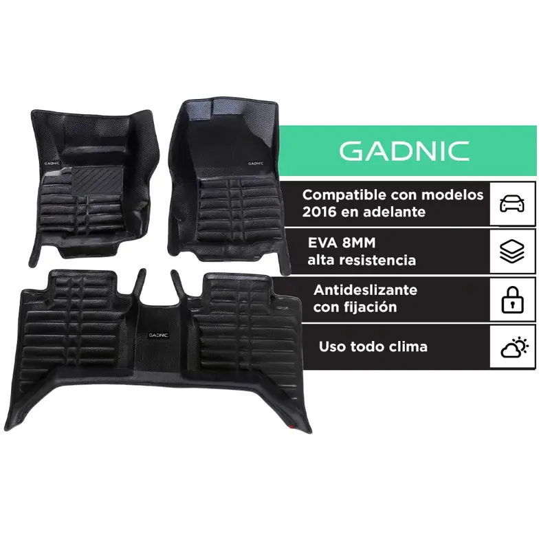 Alfombras 3D Para Toyota Hilux 2016 En Adelante EVA 8 mm PVC 0.8 mm Juego Completo 3 Piezas