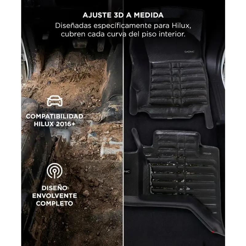 Alfombras 3D Para Toyota Hilux 2016 En Adelante EVA 8 mm PVC 0.8 mm Juego Completo 3 Piezas