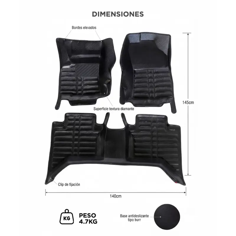 Alfombras 3D Para Toyota Hilux 2016 En Adelante EVA 8 mm PVC 0.8 mm Juego Completo 3 Piezas