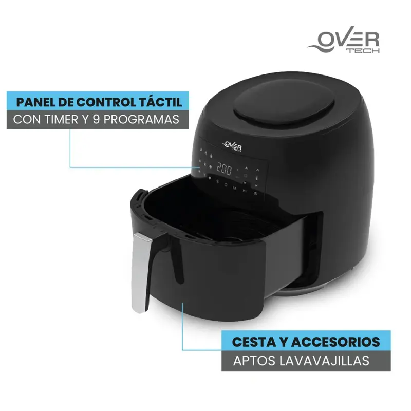 Freidora Overtech Electrica Sin Aceite De Aire 1800w 7.4 Litros Air Fryer Ov 108 9