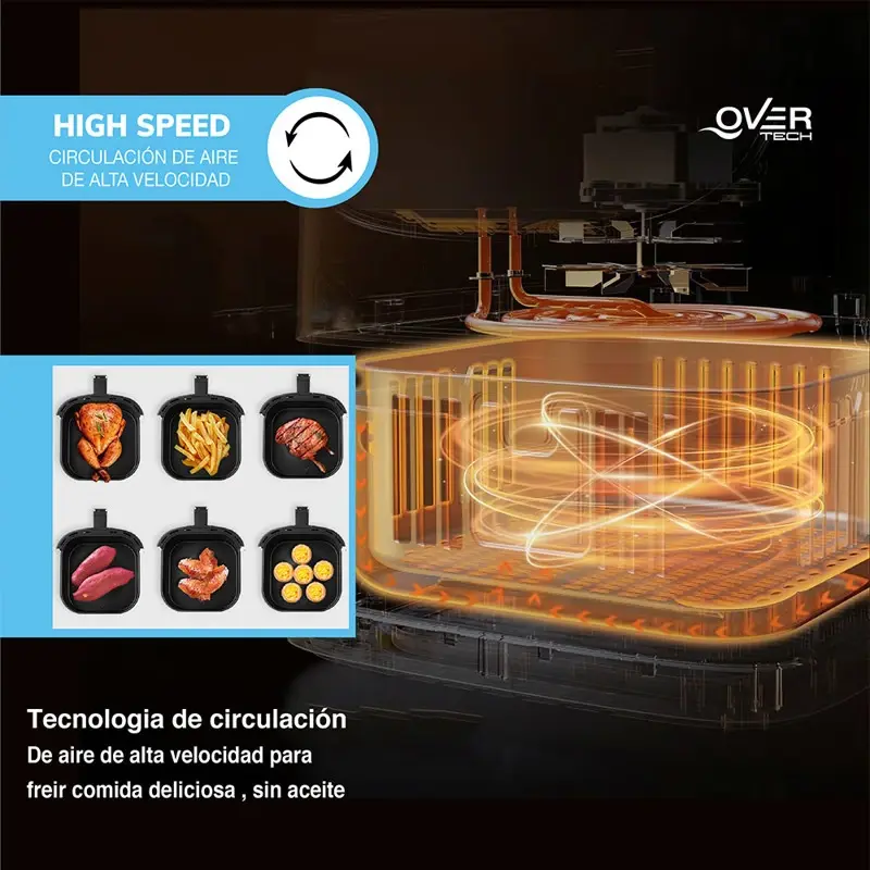 Freidora Overtech Electrica Sin Aceite De Aire 1800w 7.4 Litros Air Fryer Ov 108 9