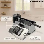 Freidora Eléctrica de Aceite 3 Lts Novohome 2000W Acero Inox