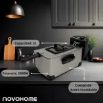 Freidora Eléctrica de Aceite 3 Lts Novohome 2000W Acero Inox