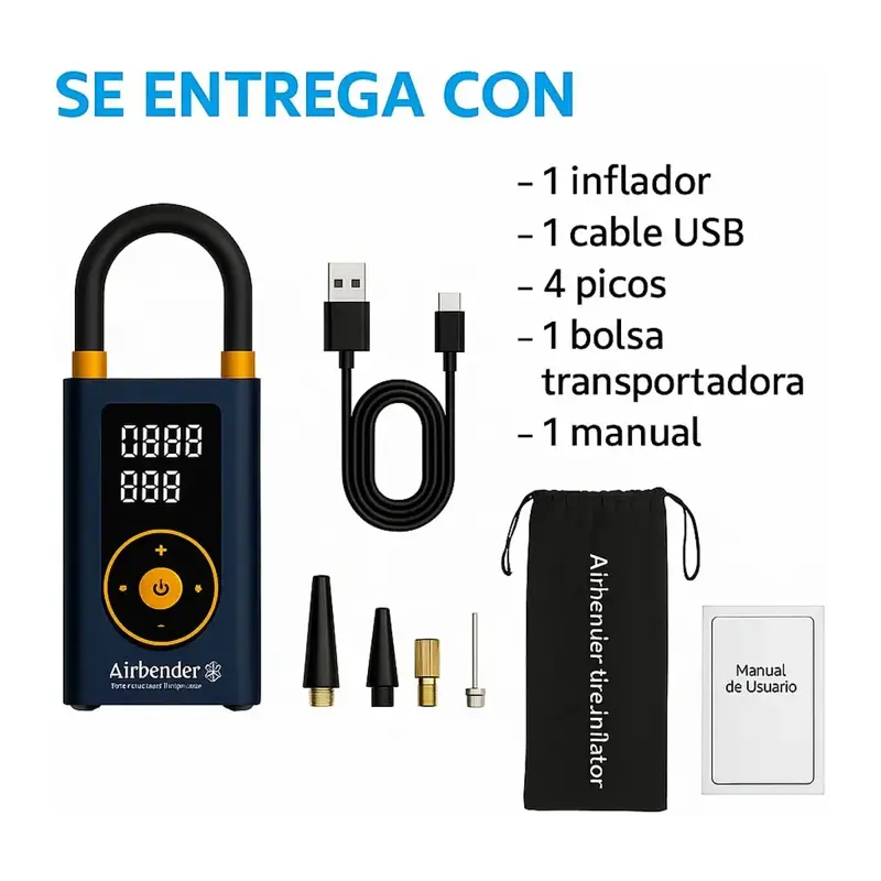 Compresor Inflador Aire Portatil Airbender Vehiculo 4000mah