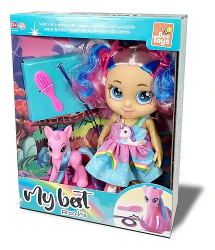 Muñeca My Best Arcoiris Y Unicornio Mascota Con Accesorios Rosa Claro
