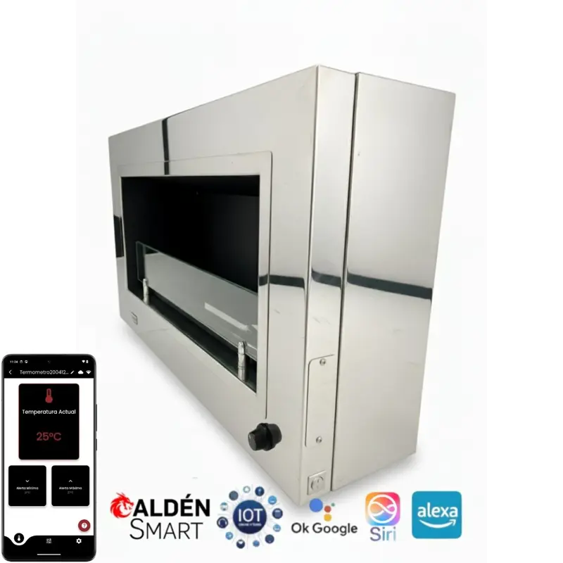 Chimenea moderna Calden Paris TB colgar 120 cm Acero Inoxidable con Termostato Smart