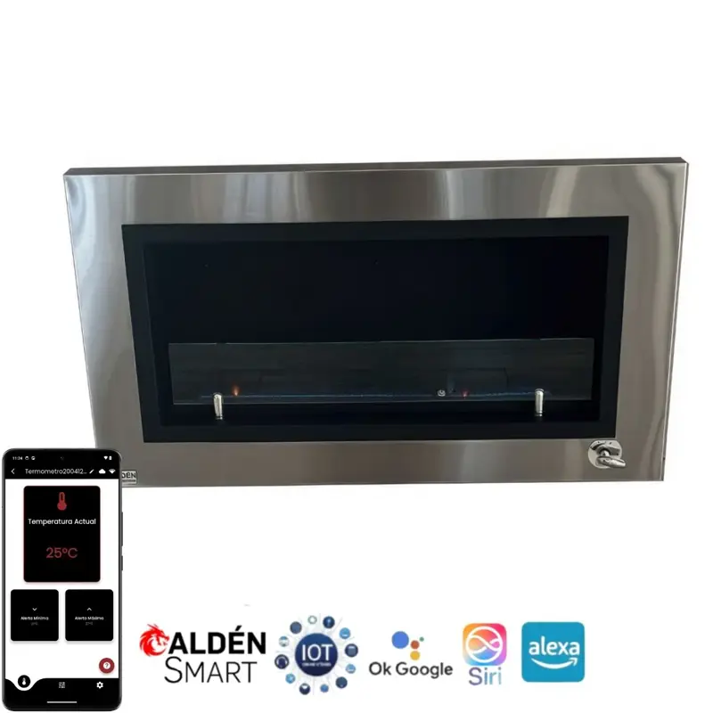Chimenea moderna Calden Paris TB colgar 120 cm Acero Inoxidable con Termostato Smart