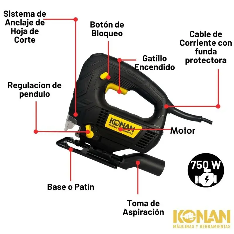 Sierra Caladora Konan Led 750w Vel Variable Pendular 3 Hojas