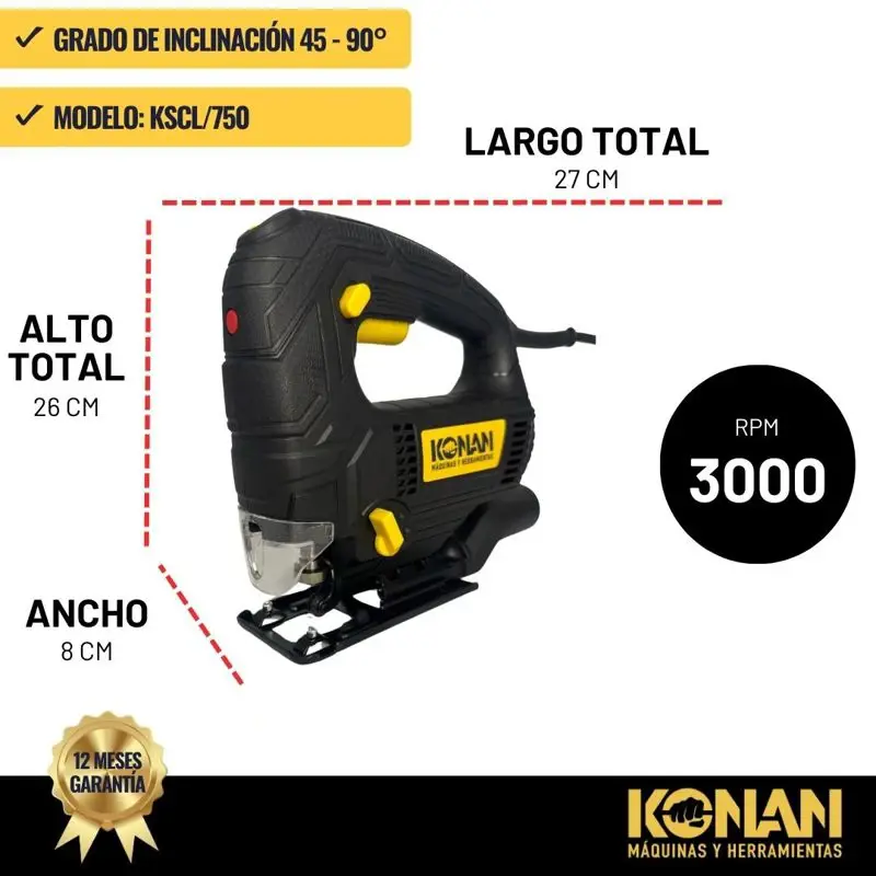 Sierra Caladora Konan Led 750w Vel Variable Pendular 3 Hojas