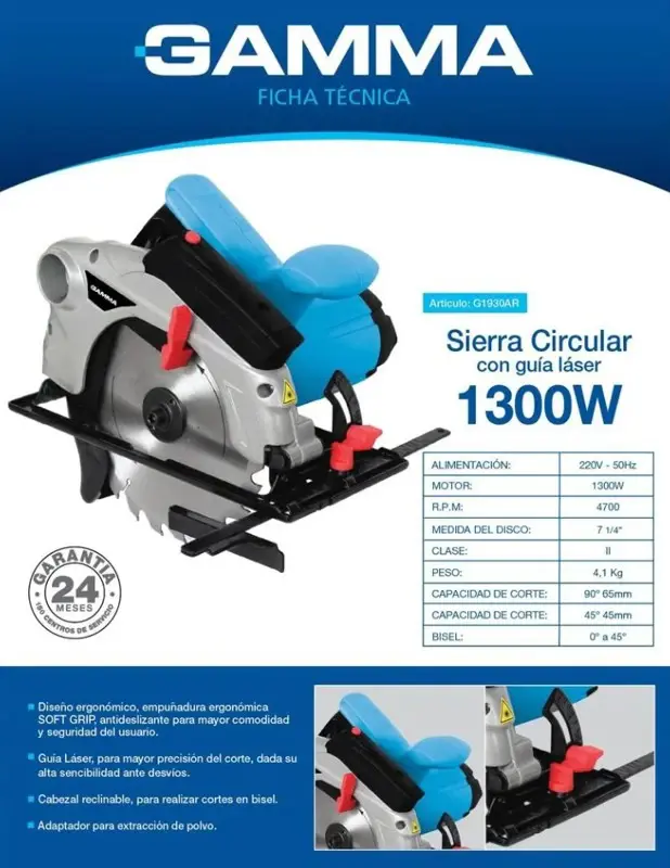 Sierra circular con láser 1300 W G1930AR