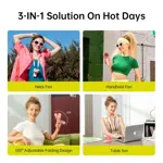 Ventilador portátil JISULIFE Life7, motor de alta potencia, 5000 mAh, rosa