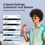 Ventilador portátil JISULIFE Life7, motor de alta potencia, 5000 mAh, rosa