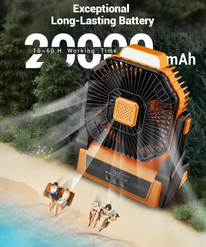 Ventilador Portátil Recargable KopBeau KW MF11E 20000mAh con Luz LED 3 Velocidades