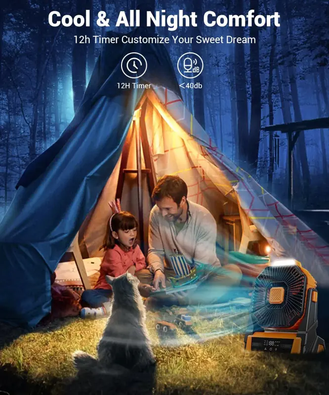 Ventilador Portátil Recargable KopBeau KW MF11E 20000mAh con Luz LED 3 Velocidades