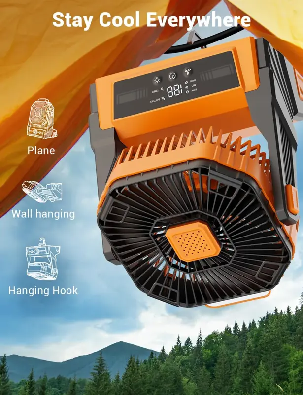 Ventilador Portátil Recargable KopBeau KW MF11E 20000mAh con Luz LED 3 Velocidades