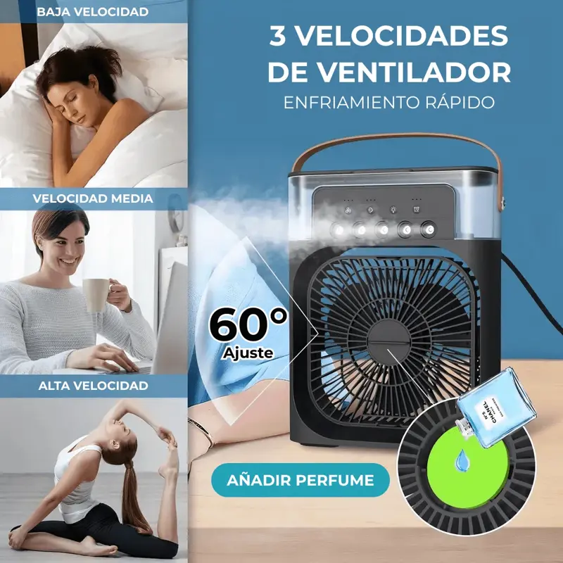 Humidificador Mini Ventilador y Cooler 3 Velocidades Luz LED