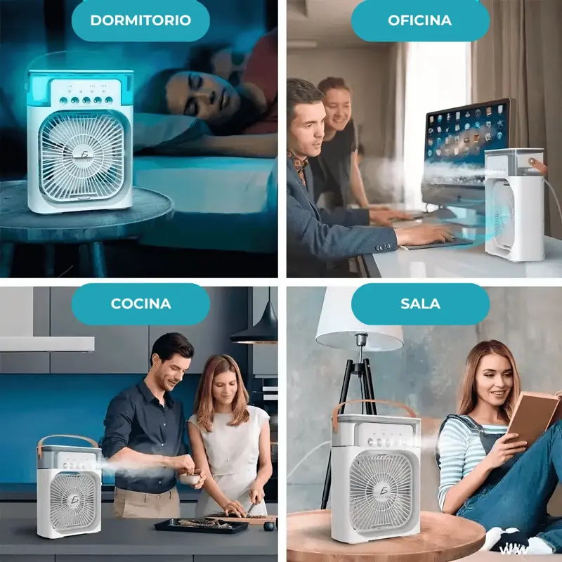 Humidificador Mini Ventilador y Cooler 3 Velocidades Luz LED