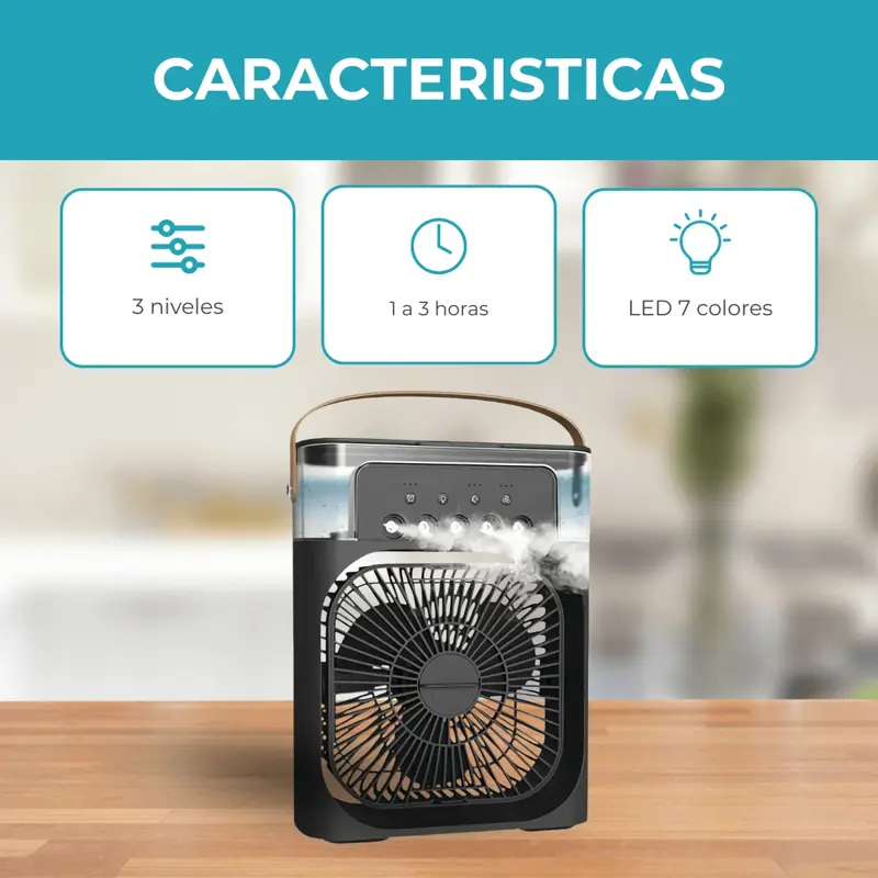 Humidificador Mini Ventilador y Cooler 3 Velocidades Luz LED