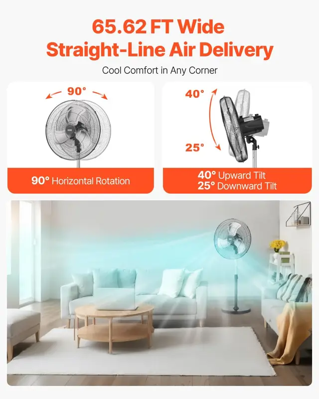 Ventilador de Pedestal Industrial VEVOR 46 cm Altura Ajustable 3 Velocidades