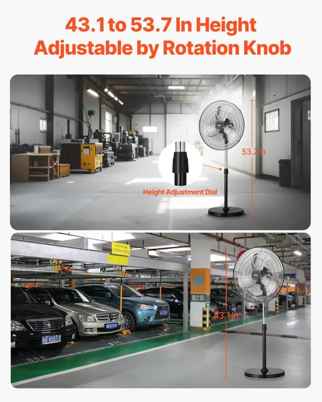Ventilador de Pedestal Industrial VEVOR 46 cm Altura Ajustable 3 Velocidades