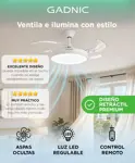 Ventilador De Techo GADNIC Retráctil Luz LED Con Control Remoto Blanco
