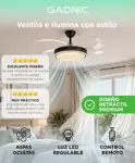 Ventilador De Techo GADNIC Retráctil Luz LED Control Remoto Negro