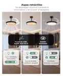 Ventilador De Techo GADNIC Retráctil Luz LED Control Remoto Negro
