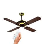 Ventilador de Techo Madera Wengue Dorado con Palas Tipo Aceituna con Control Remoto