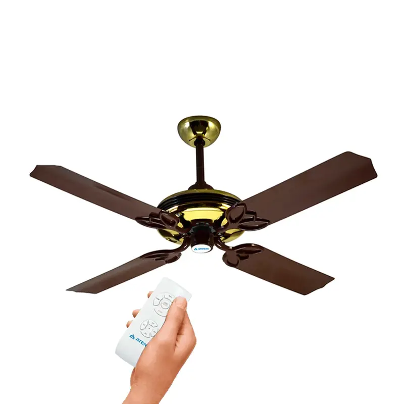 Ventilador de Techo Madera Wengue Dorado con Palas Tipo Aceituna con Control Remoto
