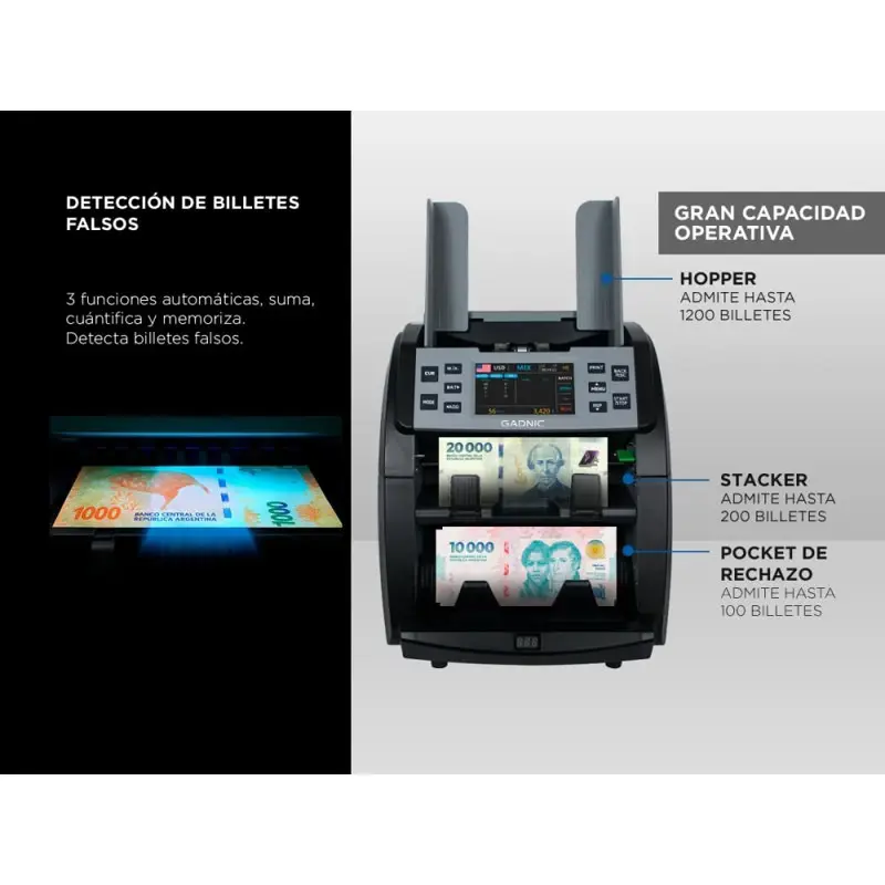 Contadora de Billetes Gadnic 1000min UV IR MG CIS Compacta