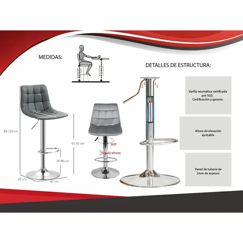 Banqueta Alta X2 Taburete Desayunador Sillon Barra Bar Pana negro