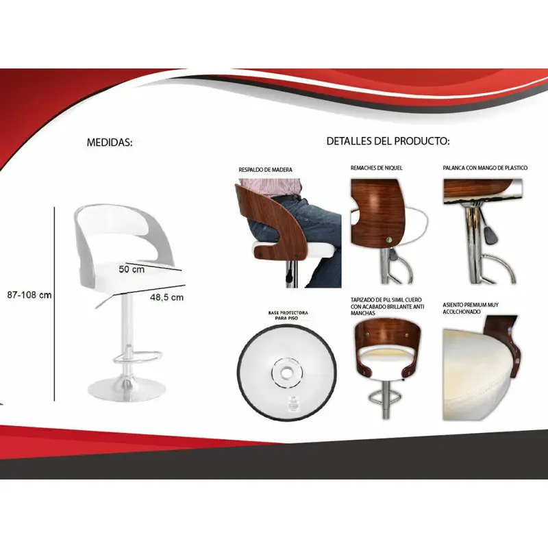 Banqueta Alta X2 Taburete Desayunador Madera Sillon Barra blanco