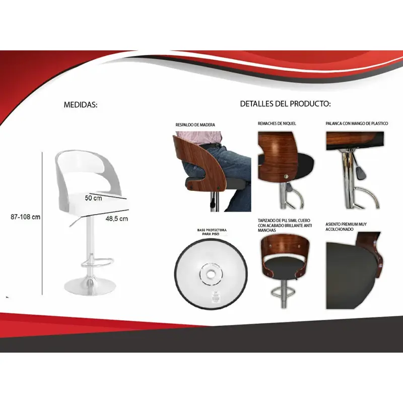 Banqueta Alta X2 Taburete Desayunador Madera Sillon Barra blanco