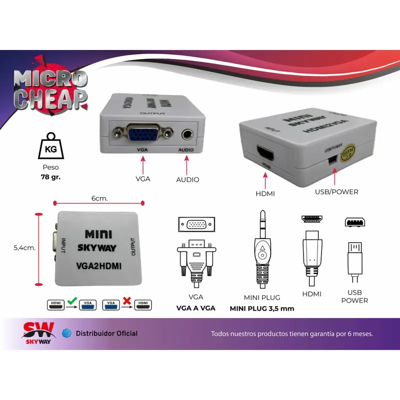 Conversor de VGA a HDMI (Analógico a Digital) | Skyway