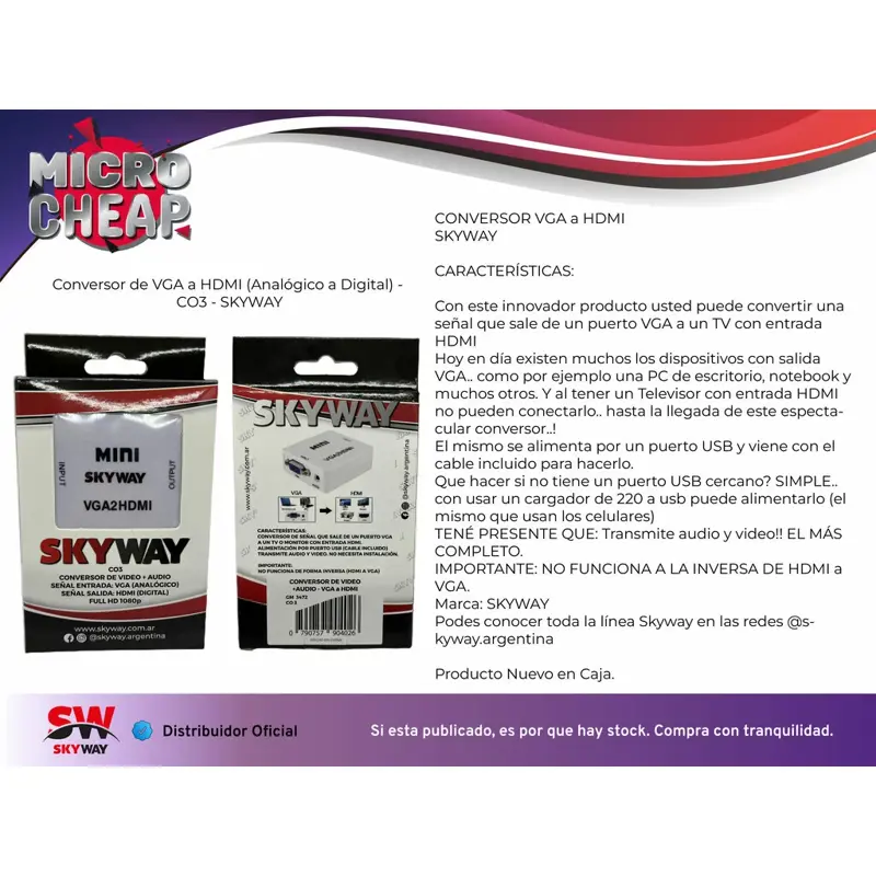 Conversor de VGA a HDMI (Analógico a Digital) | Skyway