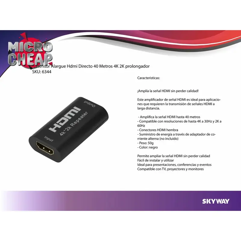 Extensor Alargue HDMI Directo 40 Metros 4K 2K Prolongador