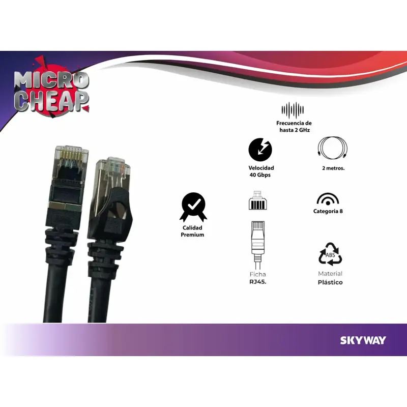 Cable de Red UTP RJ45 Categoría 8 2 Mts Interior