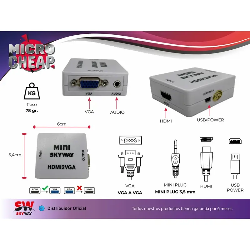 Conversor de HDMI a VGA con Audio/analógico a Digital